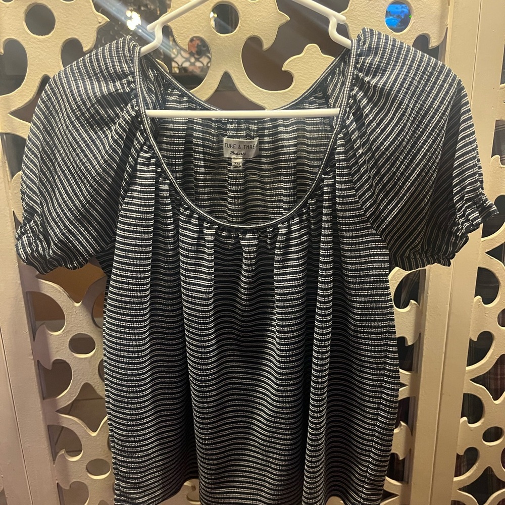 Navy blue striped madewell blouse top women’s size xxs